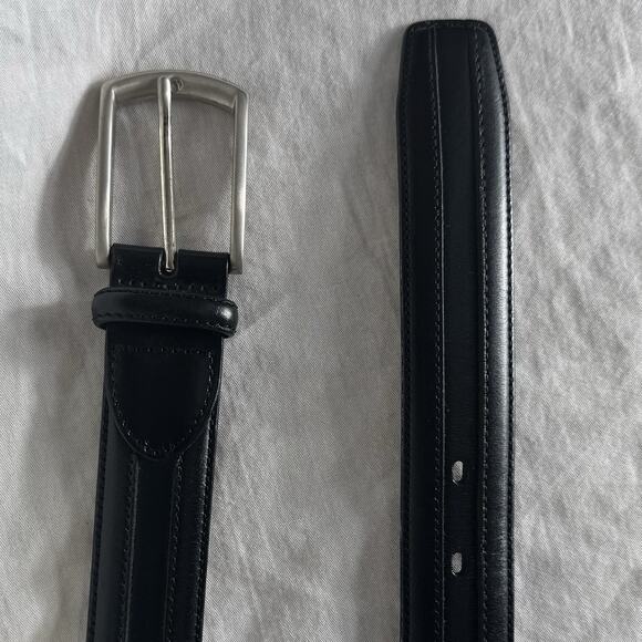 Johnston & Murphy Mens Black Leather Dress Belt SZ 36 Edge Raised Channel Stitch - Picture 4 of 8